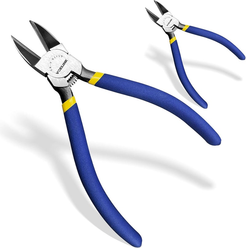 VCELINK Wire Cutters, 6-inch Side Cutter, CR-V Small Flush Cutter, 2 Pack Professional Small Wire Cutter with Spring-loaded for Artificial Flowers, Floral, Jewellery Making, and DIY Model Making - Image 1